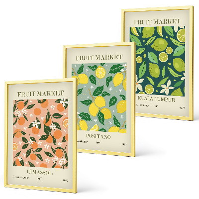 Triptykon billeder med ramme Frugtagtige citrusblomstermønstre