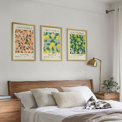 Triptykon billeder med ramme Frugtagtige citrusblomstermønstre