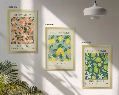 Triptykon billeder med ramme frugt- og citrusblomstmotiver