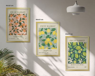 Triptykon billeder med ramme Frugtagtige citrusblomstermønstre