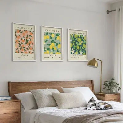 Triptykon billeder med ramme frugt- og citrusblomstmotiver