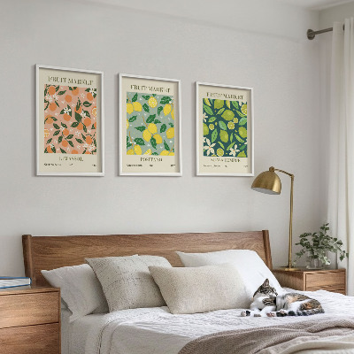 Triptykon billeder med ramme Frugtagtige citrusblomstermønstre
