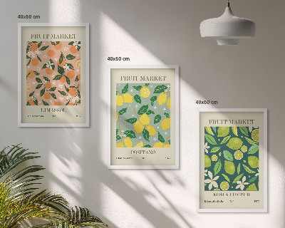 Triptykon billeder med ramme Frugtagtige citrusblomstermønstre