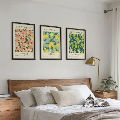 Triptykon billeder med ramme frugt- og citrusblomstmotiver