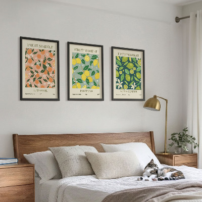 Triptykon billeder med ramme Frugtagtige citrusblomstermønstre
