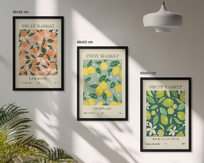 Triptykon billeder med ramme Frugtagtige citrusblomstermønstre