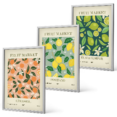 Triptykon billeder med ramme Frugtagtige citrusblomstermønstre
