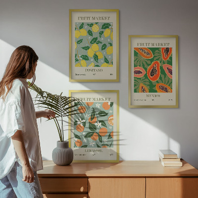 Billedsæt til soveværelset Frugtplakater citroner papaya