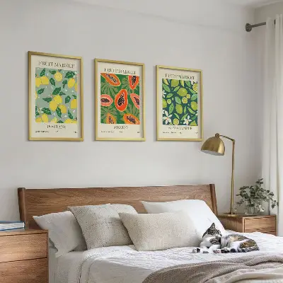 Billedvæg med frugtmotiver med mønstre af citroner og papaya