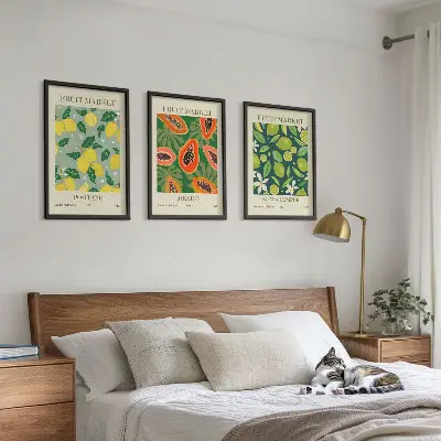 Billedvæg med frugtmotiver med mønstre af citroner og papaya