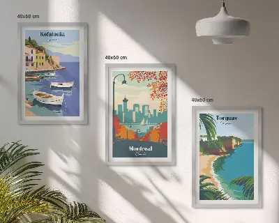 Billedsæt til soveværelset med motiver af bybilleder fra Grækenland, Canada og Australien