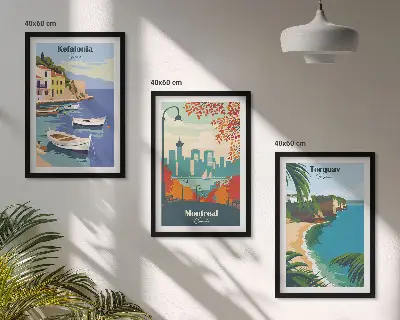 Billedsæt til soveværelset med motiver af bybilleder fra Grækenland, Canada og Australien