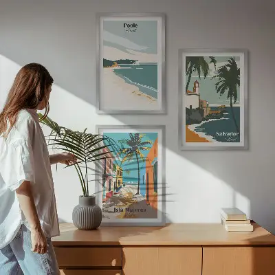 Billedvæg med tropiske strande og palmer inspiration