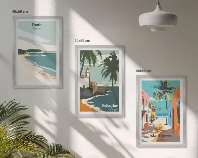 Billedvæg med tropiske strande og palmer inspiration