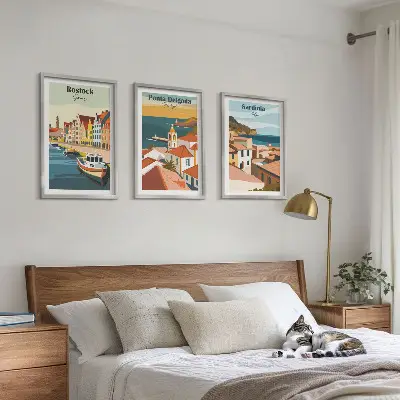 Triptykon med europæisk kystudsigt billeder med ramme