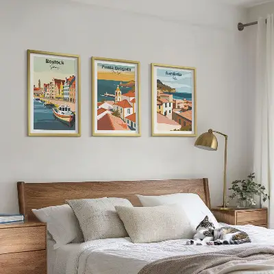 Triptykon med europæisk kystudsigt billeder med ramme