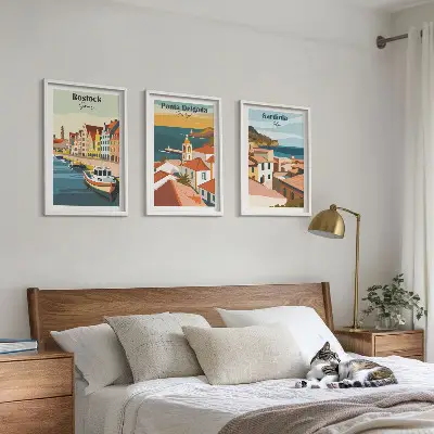 Triptykon med europæisk kystudsigt billeder med ramme