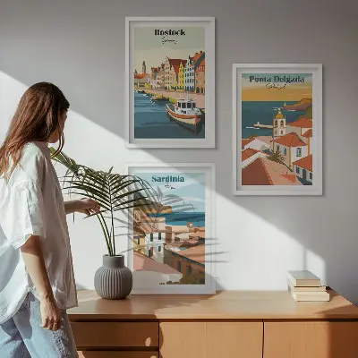 Triptykon med europæisk kystudsigt billeder med ramme