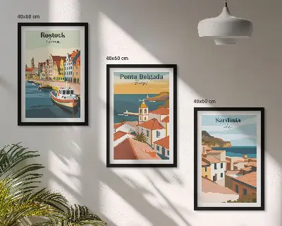 Triptykon med europæisk kystudsigt billeder med ramme