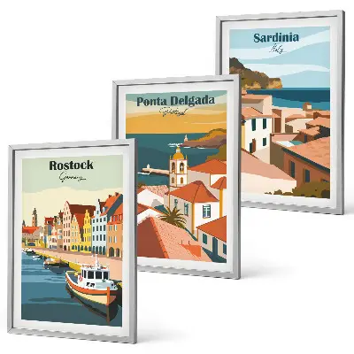 Triptykon med europæisk kystudsigt billeder med ramme