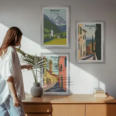 Billedsæt til soveværelset med motiver af bjerglandskaber og Italien