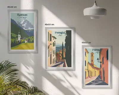 Billedsæt til soveværelset med motiver af bjerglandskaber og Italien