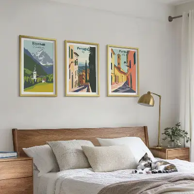 Billedsæt til soveværelset med motiver af bjerglandskaber og Italien
