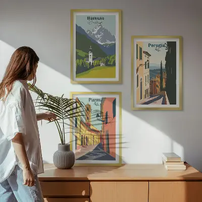 Billedsæt til soveværelset med motiver af bjerglandskaber og Italien