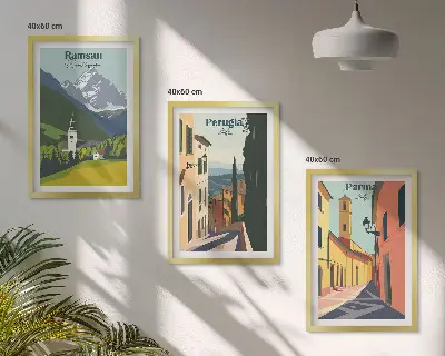Billedsæt til soveværelset med motiver af bjerglandskaber og Italien