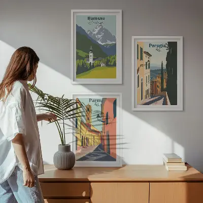 Billedsæt til soveværelset med motiver af bjerglandskaber og Italien
