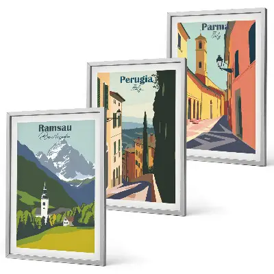 Billedsæt til soveværelset med motiver af bjerglandskaber og Italien