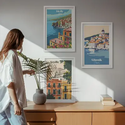 Billedvæg inspiration med bylandskaber og bygninger