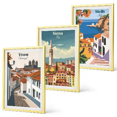 Billedvæg med retro illustrationer motiver af verdens byer