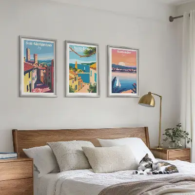 Triptyk med italienske bylandskaber med ramme