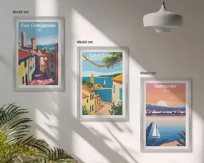 Triptyk med italienske bylandskaber med ramme