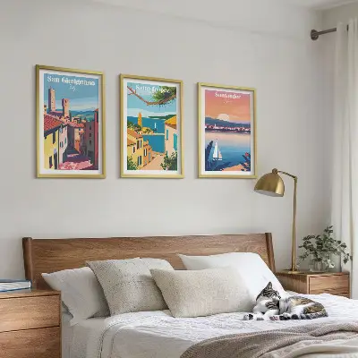 Triptyk med italienske bylandskaber med ramme
