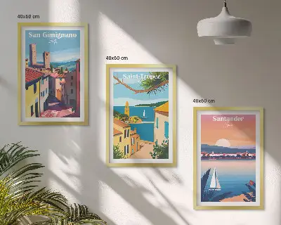 Triptyk med italienske bylandskaber med ramme