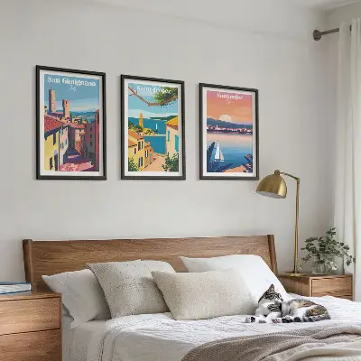 Triptyk med italienske bylandskaber med ramme