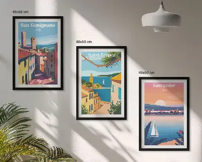 Triptyk med italienske bylandskaber med ramme