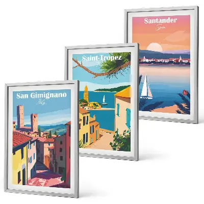Triptyk med italienske bylandskaber med ramme