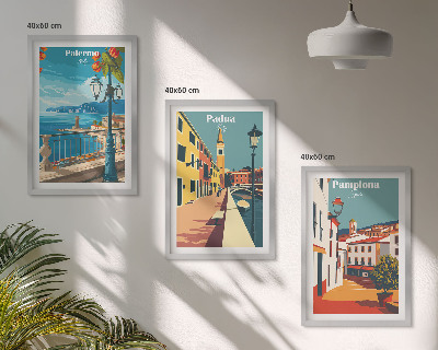 Triptykon billeder med ramme Retro byillustrationer