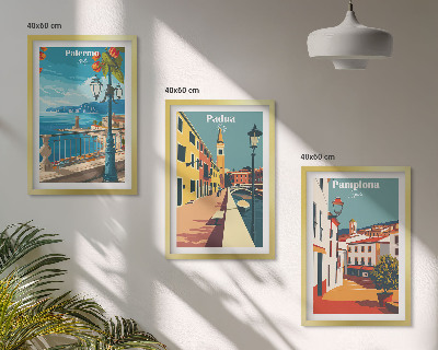Triptykon billeder med ramme Retro byillustrationer