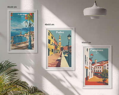 Triptykon billeder med ramme Retro byillustrationer