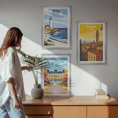 Billedvæg med udsigt over kystbyer inspiration til havnefront ved havet