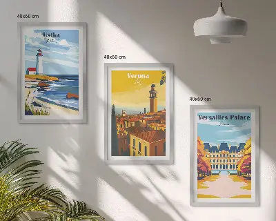 Billedvæg med udsigt over kystbyer inspiration til havnefront ved havet