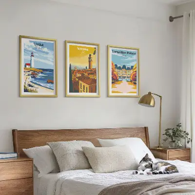 Billedvæg med udsigt over kystbyer inspiration til havnefront ved havet