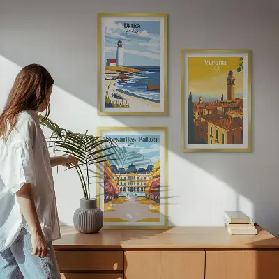 Billedvæg med udsigt over kystbyer inspiration til havnefront ved havet