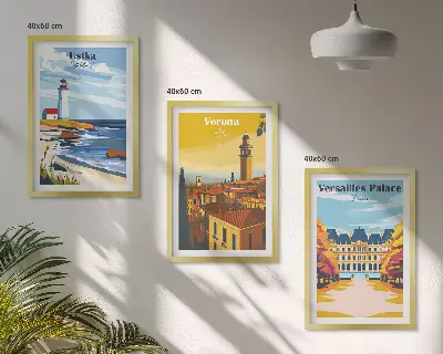 Billedvæg med udsigt over kystbyer inspiration til havnefront ved havet