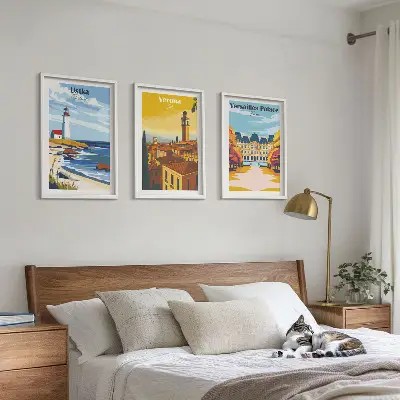 Billedvæg med udsigt over kystbyer inspiration til havnefront ved havet