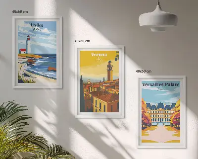 Billedvæg med udsigt over kystbyer inspiration til havnefront ved havet